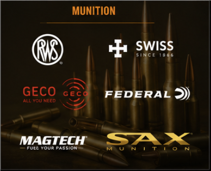 Munition – Marken: RWS, Swiss, Geco, Federal, Magtech, SAX Munition